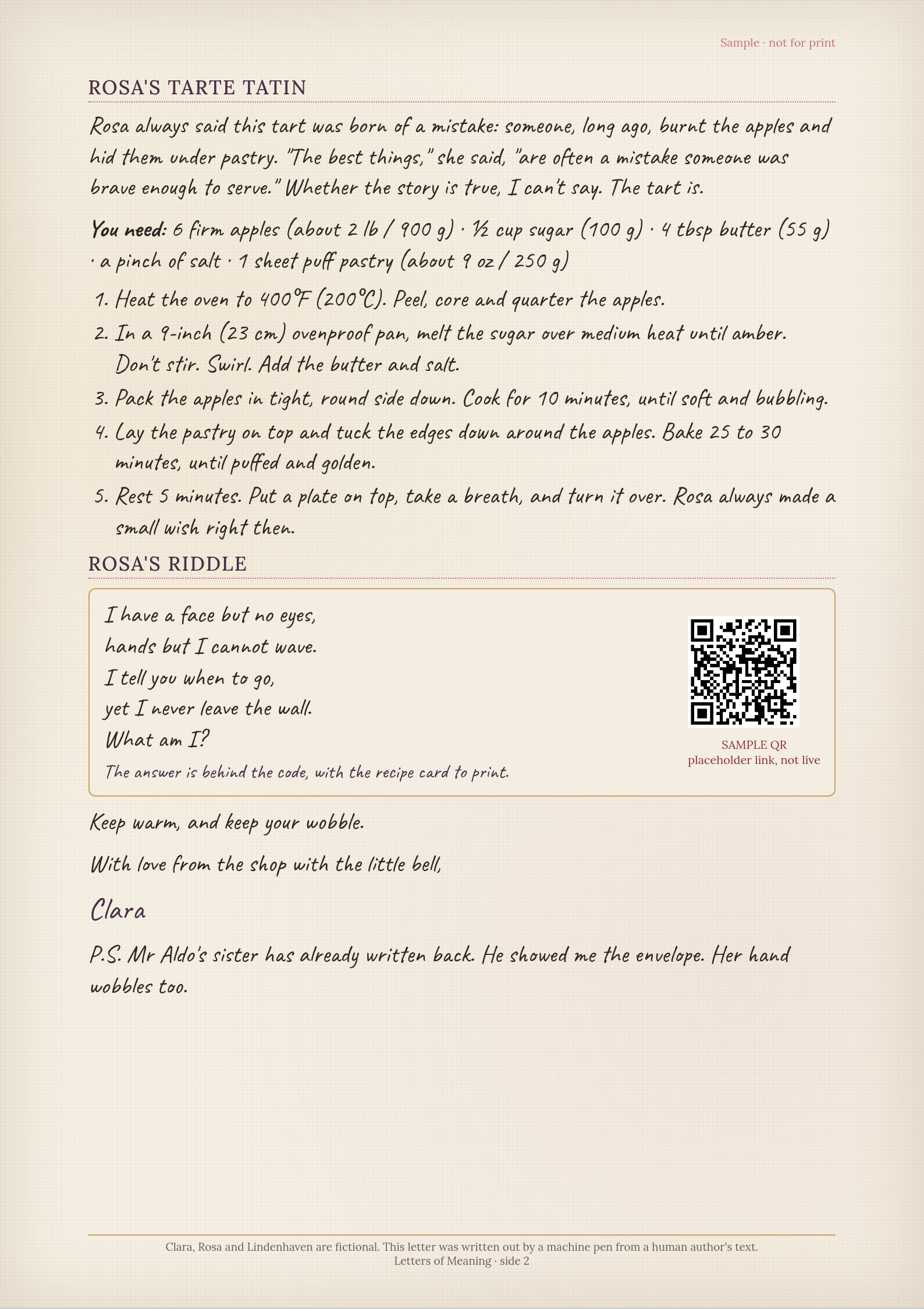 Sample letter, back